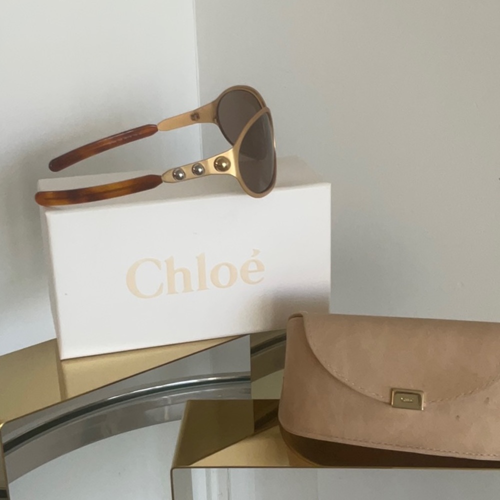 Chloe Gold and Brown Sunglasses